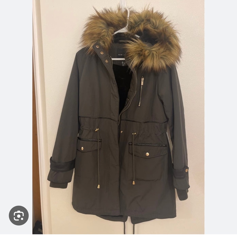 YMI Olive Utility Jacket with Fur Trim
